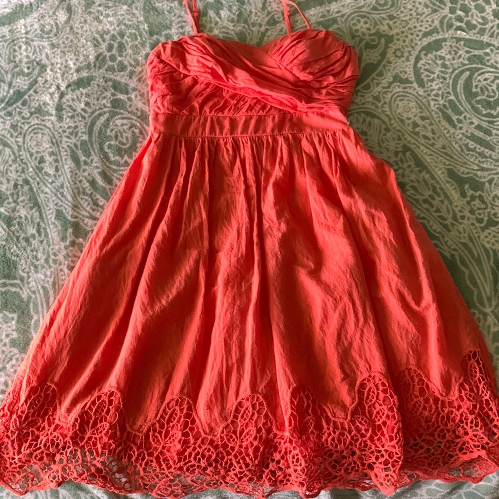 Dress sweet heart neck line peach color